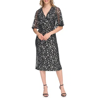 Kensie Sequin Faux Wrap Dress In Black