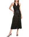 Kensie Sequin Mesh Midi Dress In Black