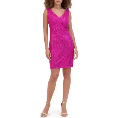 Kensie Sequin Mesh V-neck Minidress In Pink