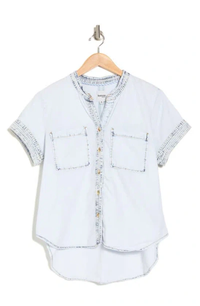 Kensie Short Sleeve Cotton Button-up Shirt In Light Denim