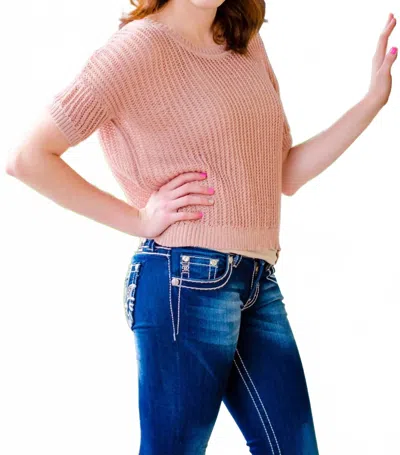 Kensie Short Sleeve Sweater Top In Dusty Pink In Neutral