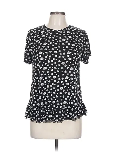 Pre-owned Kensie Short Sleeve Top Black Stars Pattern Keyhole Neckline Tops