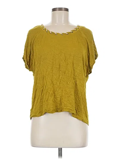 Pre-owned Kensie Short Sleeve Top Yellow Scoop Neck Tops