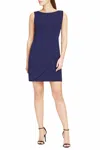 Kensie Shoulder Detail Back Key Hole Sleeveless Shift Dress In Navy In Blue