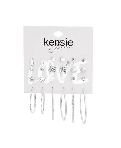 Kensie Silver-tone 12 Piece Multi Charm Earring Set