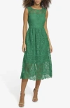 Kensie Heavy Floral Lace Midi Dress In Green