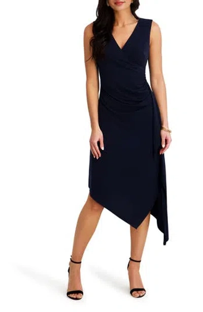 Kensie Sleeveless Jersey Faux Wrap Dress In Black