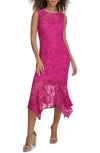 Kensie Chemical Lace Midi Dress In Fuchsia
