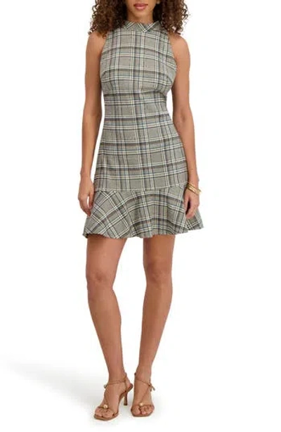 Kensie Sleeveless Lurex Plaid Minidress In Gray