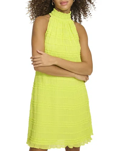 Kensie Smocked Embroidered Woven Mini Dress In Yellow