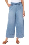 Kensie Stitch Detail Cropped Wide Leg Jeans In Blue