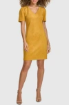 Kensie Stretch Faux Suede Shift Minidress In Canary