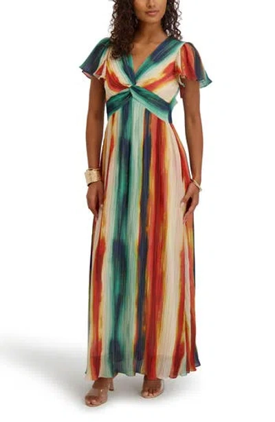 Kensie Stripe Chiffon Maxi Dress In Multi