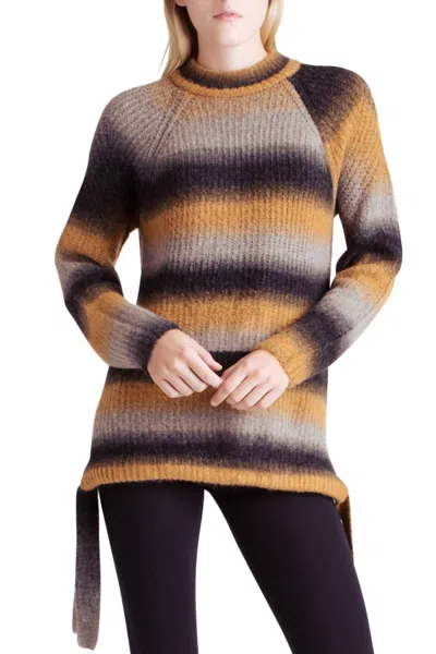Kensie Stripes Fuzzy Knit Ombre Sweater In Orange