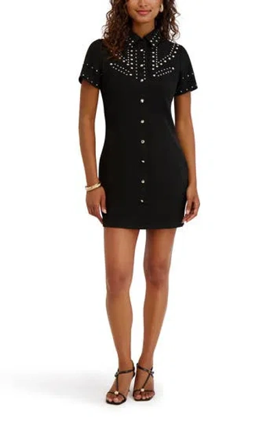 Kensie Studded Button Front Shirtdress In Black