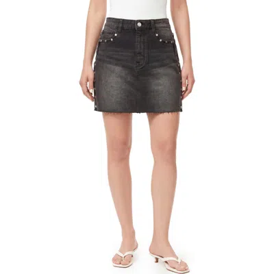 Kensie Studded High Waist Denim Miniskirt In Black
