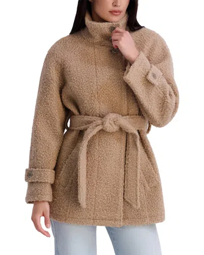 Kensie Textured Boucle Coat In Brown