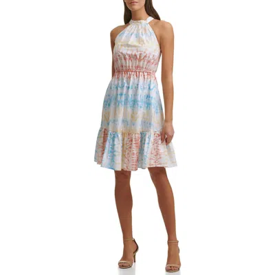 Kensie Tie Dye Sleeveless Cotton Fit & Flare Dress In White