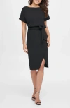 Kensie Tie Front Blouson Dress In Black