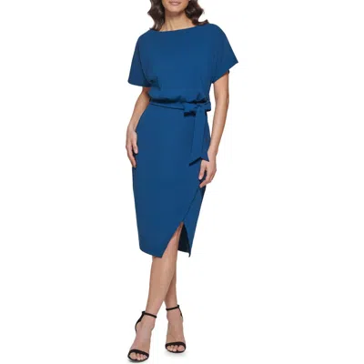 Kensie Tie Front Blouson Dress In Blue