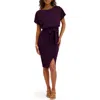Kensie Tie Front Blouson Dress In Purple