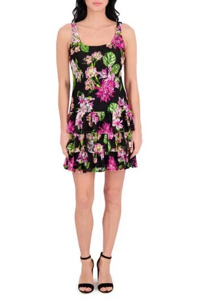 Kensie Tiered Ruffle Minidress In Multi