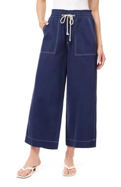 Kensie Trapunto Stitched Pocket Crop Wide Leg Pants In Blue