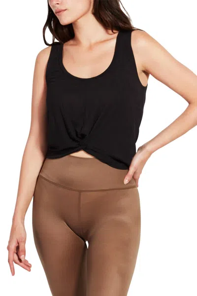 Kensie Twist Front Scoop Neck Sleeveless Tank Top In Black