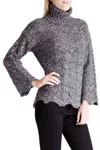 Kensie Twisted Fuzzy Yarn Long Sleeve Turtleneck Sweater In Grey In Grey