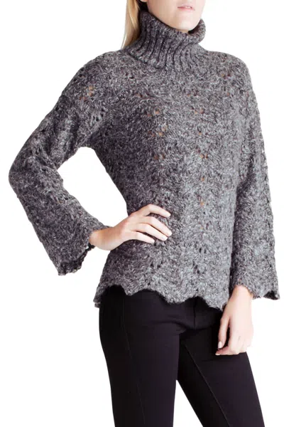 Kensie Twisted Fuzzy Yarn Long Sleeve Turtleneck Sweater In Grey In Gray