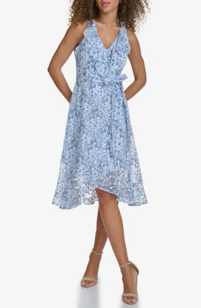 Kensie Two-tone Lace Dress In Blue Multi