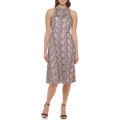 Kensie 2-tone Lace Midi Dress In Brown