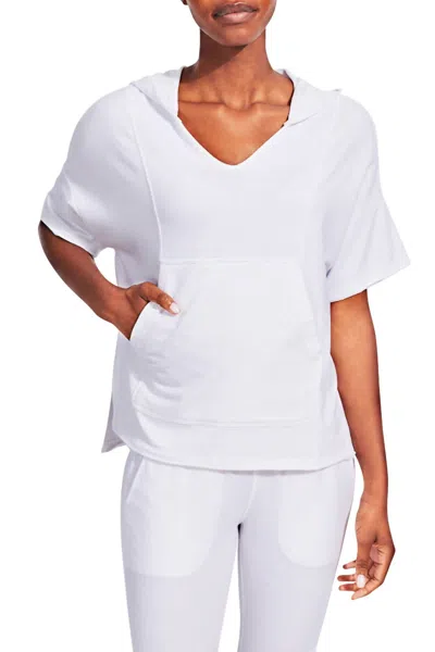 Kensie V-neck Ribbed Short Sleeve Pullover Sweatshirt In White