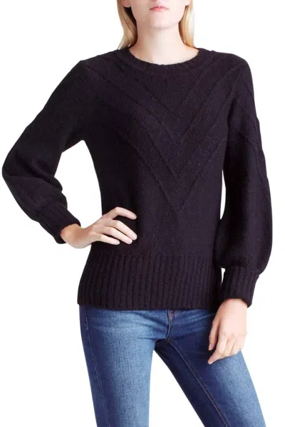 Kensie Variegated Cotton Blend Long Sleeve Sweater In Black