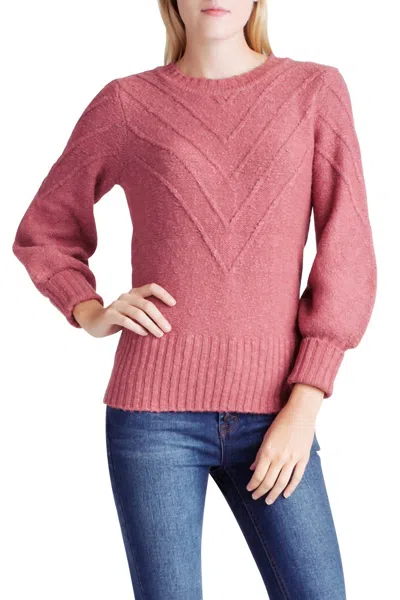 Kensie Variegated Cotton Blend Long Sleeve Sweater In Pink