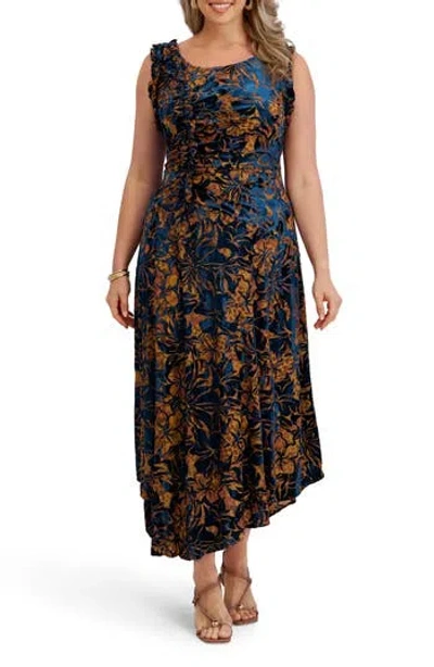 Kensie Velvet Mesh Burnout Maxi Dress In Multi