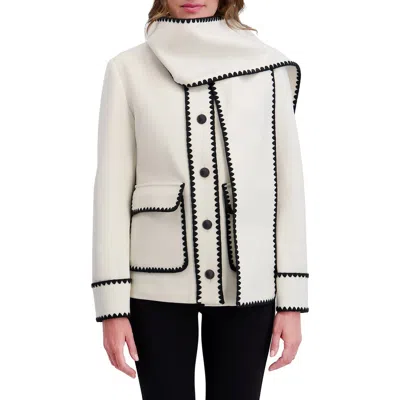 KENSIE KENSIE WHIPSTITCH DETAIL COAT WITH ATTACHED SCARF