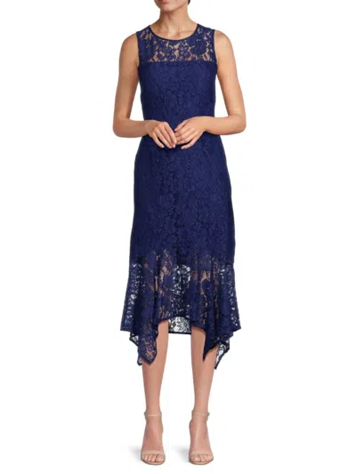 Kensie Women's Asymmetric Lace Sheath Dress In Navy