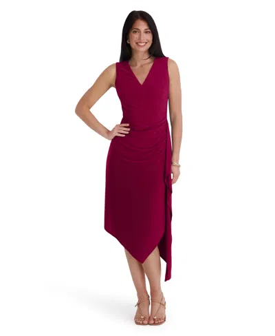 Kensie Women's Asymmetrical Midi Dress In Burgundy