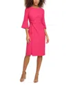 Kensie Women's Bell-sleeve Twist Sheath Dress In Hot Pink