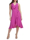 Kensie Women's Belted Ruffle Midi Dress In Fuchsia