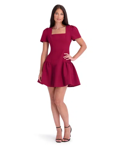 Kensie Women's Bonded Gab Short-sleeve Fit & Flare Mini Dress In Purple