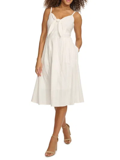 KENSIE WOMEN'S BOW TIE-FRONT STRIPED-TEXTURE COTTON MINIDRESS