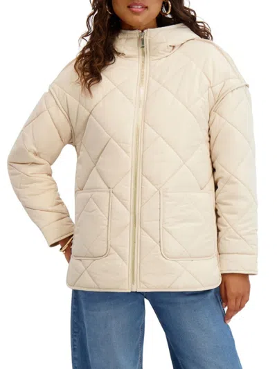 Kensie Women's Cire Quilted Hooded Puffer Jacket In White