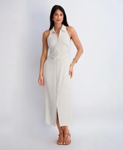 Kensie Women's Collared Sleeveless Woven Dress In White