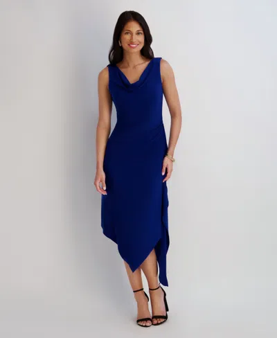 Kensie Women's Cowl Neck Side Draping Midi Dress In Blue