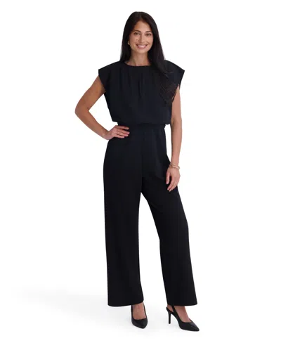 Kensie Women's Crepe Scuba Wide-leg Cap-sleeve Business Casual Jumpsuit In Black