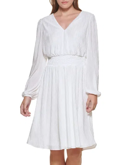 Kensie Women's Crinkle Blouson Dress In Ivory