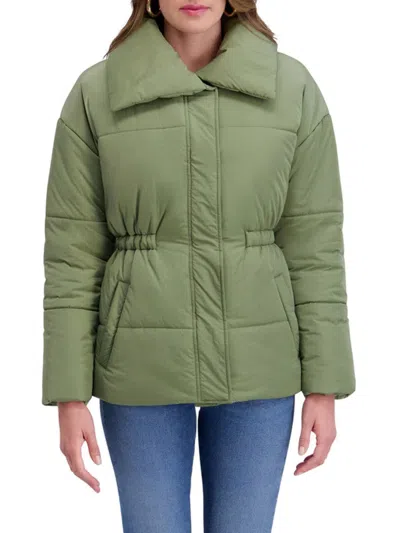 KENSIE WOMEN'S CRINKLED CINCHED PUFFER JACKET