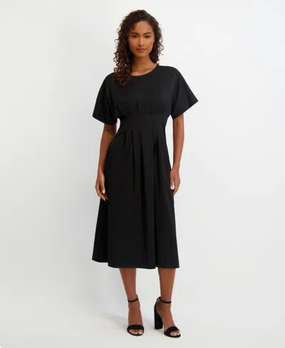 Kensie Women's Dolman-sleeve Cinched-waist Midi Dress In Black